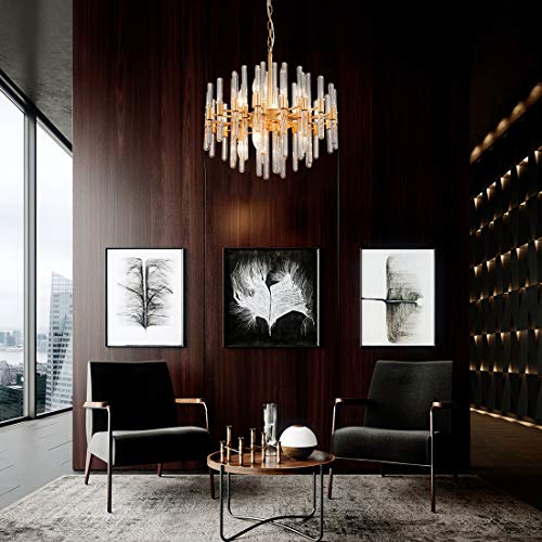 TZOE Modern Chandeliers,Crystal Chandelier,8 Light Round Pendant Light,Width 19 inch,Golden Metal + Clear Glass,Adjustable Height,UL Listed