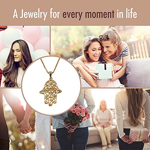 14K Yellow Gold Ornate Hamsa Necklace - 14K Solid Gold Delicate Jewish Pendant, Dainty Hand of Fatima Jewelry, Delicate Ethnic Handmade Necklace for Her - Unique Jewelry Gifts for Women