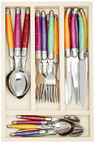 Jean Dubost JD07-13152.RED 24 Piece Everyday Flatware Set with Handles in a Tray, Red