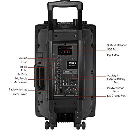Frisby FS-4050P Portable Rechargeable Bluetooth Karaoke Party Machine PA Speaker System AM/FM Radio & USB & SD Slots