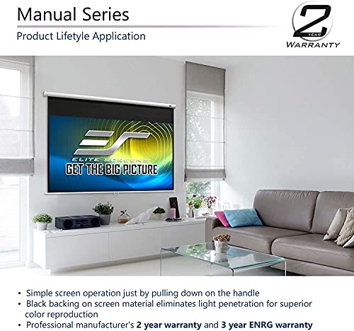 Elite Screens Manual Series, 135-INCH 16:9, Pull Down Manual Projector Screen with AUTO LOCK, Movie Home Theater 8K / 4K Ultra HD 3D Ready, 2-YEAR WARRANTY, M135XWH2