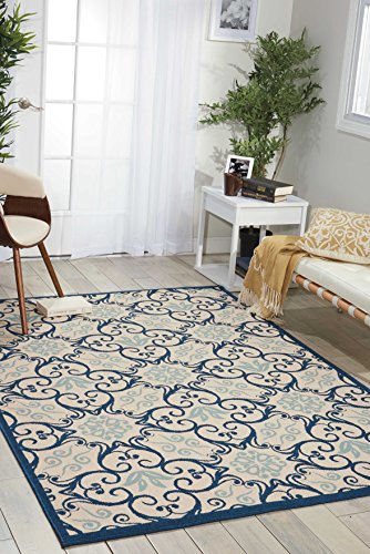 Nourison Caribbean Indoor Outdoor Area Rug, 7'10" x 10'6", Ivory Navy Blue
