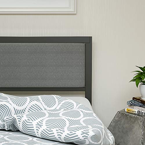 LAGRIMA Heavy Duty Metal Queen Bed Frame/Platform Bed with Grey Foam Cushioned Upholstered Headboard/with Solid Wood Slats Support/Mattress Foundation/Queen, Black