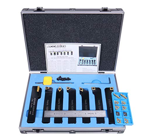 Accusize Industrial Tools 3/4'' Shank 7 Pc Indexable Carbide Turning Tool Set with 10 Extra Carbide Inserts in Fitted Box, 2387-2006plus