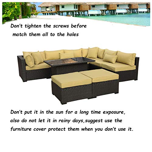 Outdoor PE Wicker Rattan Furniture Set - 9 Piece Patio Garden Sectional Sofa Chair with Olive Green Cushion
