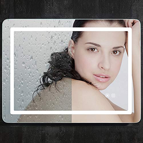 Led Bathroom Lighting Mirror 32x24 ISTRIPMF Vanity Makeup Mirror with Light Anti-Fog Function Wall Mounted Adjustable White Light Thickness 5MM Dimmabl...