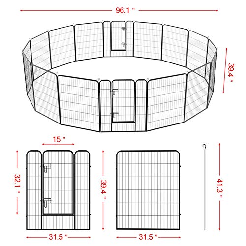 Yaheetech 40-inch Dog Playpen with Door Pet Playpen for Large and Small Dogs, Foldable Dog Exercise Pens Indoor & Outdoor 16 Panel