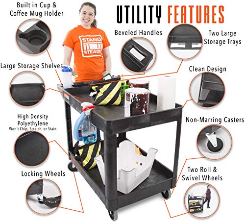 2Pack Original Extra Large Shelf Utility Cart - Heavy Duty And Huge – Each Cart Supports up to 500 LBS – Deep Shelves