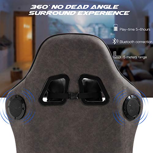 Nokaxus Video Gaming Chair with Bluetooth Speakers Massage Lumbar Support and Retractible Footrest PU Leather 90-180 Degree Adjustment of Backrest (YK-6008-BROWN)
