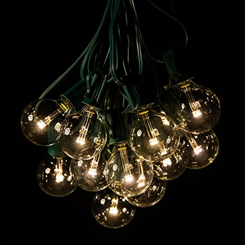 LED Warm White Outdoor Patio String Lights (100 Foot, Green Wire - 1.6 Inch .6 Watt Bulbs)