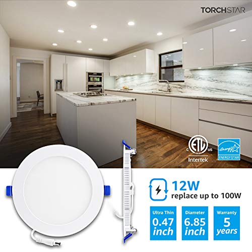 TORCHSTAR Essential Series 16Pack 12W 6" Recessed Lighting, Dimmable Ultra-Thin Ceiling Light, 4000K Cool White, 100W Eqv