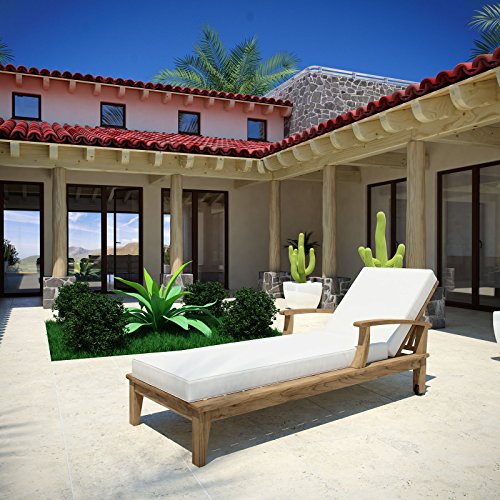 Modway Marina Premium Grade A Teak Wood Outdoor Patio Chaise Lounge Chair in Natural White