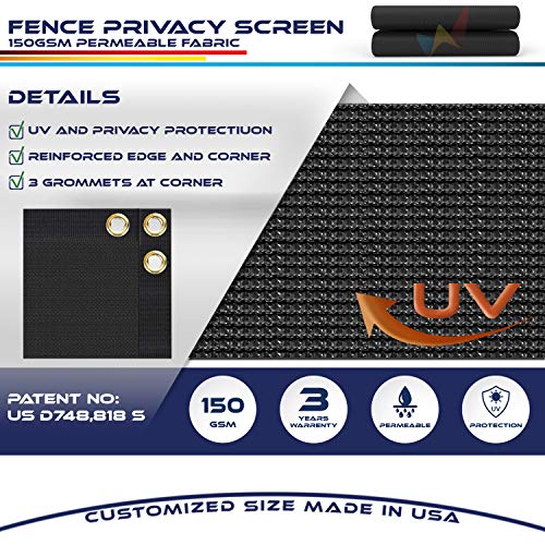 4' x 200' Privacy Fence Screen in Black with Brass Grommet 85% Blockage Windscreen Outdoor Mesh Fencing Cover Netting 150GSM Fabric - Custom Size