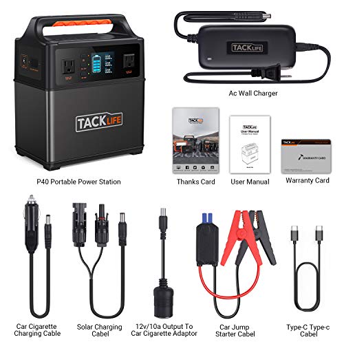 TACKLIFE P40 400Wh Portable Power Station Pure Sine Wave 110V / 300W AC / DC Solar Generator with Multiple Outlets, Rechargeable Backup Power Supply for Outdoor Using