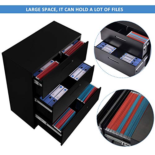 Lateral File Cabinet 3 Drawers with Lock Heavy Duty Metal File Cabinets with Drawers Not Assembled Black 35.4" L ×17.7W ×40.3" H (Black)