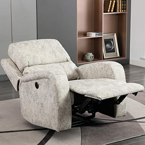 Bonzy Home Power Recliner Chair Air Suede Overstuffed Electric Faux Suede Leather Recliner Chair with USB Charge Port Light Gray