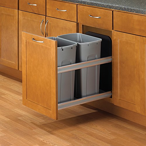 Knape & Vogt USC15-2-35PT In-Cabinet Soft Close Pull Out Trash Can, 19.19 by 14.81 by 22.44-Inch,Platinum
