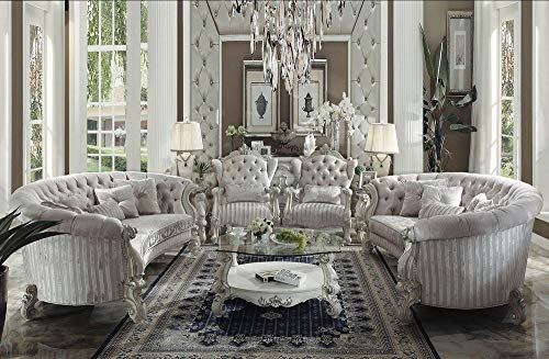 ACME Versailles Ivory Velvet Sofa with 5 Pillows