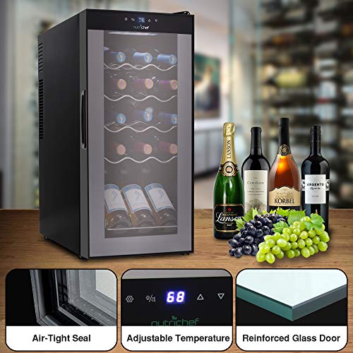 15 Bottle Wine Cooler Refrigerator White and Red Wine Fridge Chiller Countertop Wine Cooler 15 Bottle Capacity Digital Control Glass Door