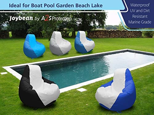 JoyBean Outdoor Bean Bag Chair Water Resistant Marine Vinyl Large, White/Oceanblue