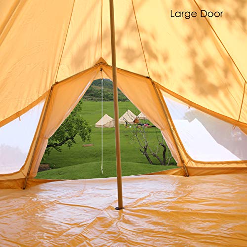 PlayDo 4-Season Waterproof Cotton Canvas Bell Tent Wall Yurt Tent with Stove Hole for Outdoor Camping Hunting Hiking Festival Party (with Big Windows&Stove Hole, 5M/16.4ft)