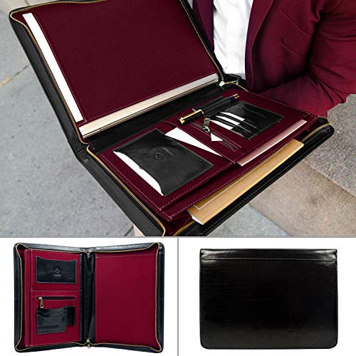 Leather Portfolio Document Folder Handcrafted Case Black Time Resistance