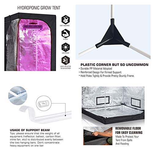 TopoLite 24"x24"x48" Grow Tent Dark Room Indoor Hydroponic System Kit w/D-Door + New TECH UFO LED 600W Full Spectrum Grow Light (Actual Power 200W)