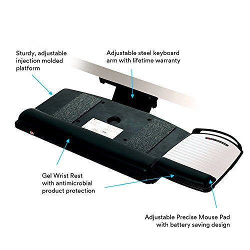 3M Keyboard Tray, Just Lift To Adjust Height And Tilt, Mouse Platform Include Gel Wrist Rest And Precise Mouse Pad, (AKT150LE)