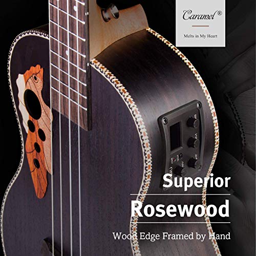 Left Handed - Caramel CB500L 30 Inch All Rosewood Baritone Acoustic Electric Ukulele With Truss Rod with D-G-B-E strings & free G-C-E-A strings, Padded Gig Bag, Strap and EQ cable