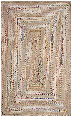 Safavieh Cape Cod Collection CAP202B Handmade Boho Braided Jute & Cotton Area Rug, 6' x 9', Beige / Multi