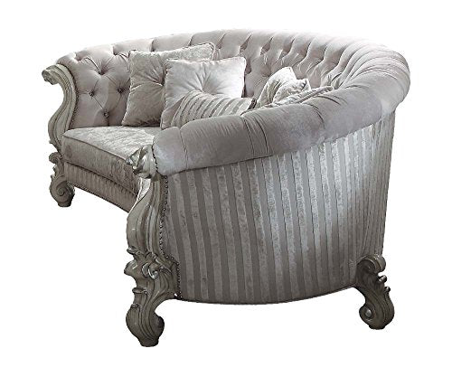 ACME Versailles Ivory Velvet Sofa with 5 Pillows