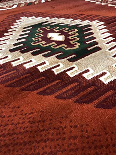Kingdom Southwest Native American Area Rug Rust Terra Cotta Burgundy Green Beige Design D143 (8 Feet X 10 Feet)