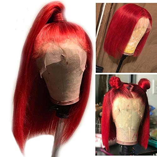 13x6 Pre Plucked Lace Front Wigs Human Hair Red Bob 150% Density Perfectly Pre Plucked Lace Front Orange Bob Wig 12" Short Straight Colored Summer Hairstyles for Women