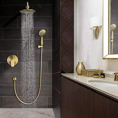 Shower System Wall Mounted Faucet For Bathroom High Pressure Head & 3-Setting Handheld Set Balance Valve W/ Trim & Diverter