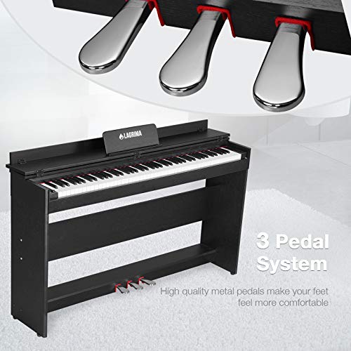 LAGRIMA Digital Piano, 88 Key Electric Keyboard Piano for Beginner/Adults with Padded Piano Bench+Music Stand+Power Adapter+3-Pedal Board+Instruction+Headphone Jack(Black With 2 Person Bench)