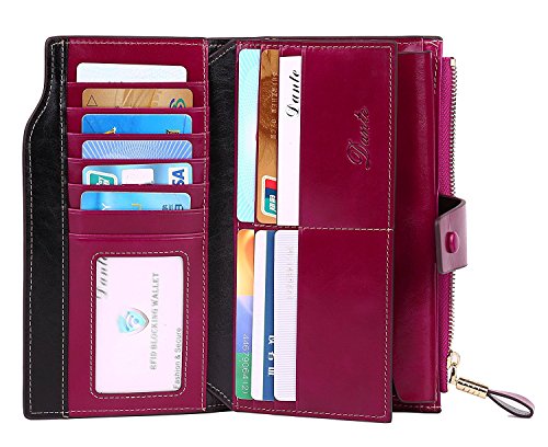 Lavemi Womens Large Capacity Genuine Leather RFID Blocking Wallets Wristlet Clutch Card Holder(2- Light Purple)