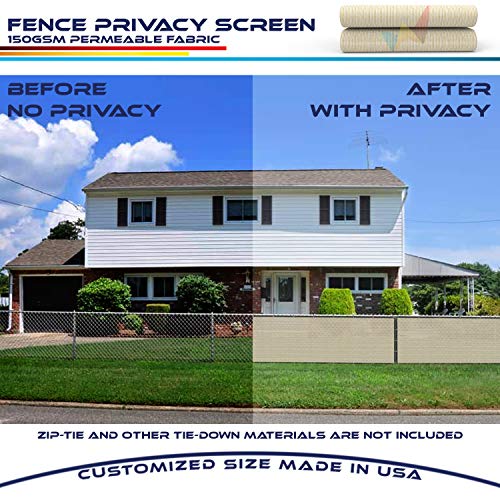 Windscreen4less Heavy Duty Privacy Screen Fence in Color Beige with White Stripes 5' x 200' Brass Grommets w/3-Year Warranty 150 GSM (Customized Size)