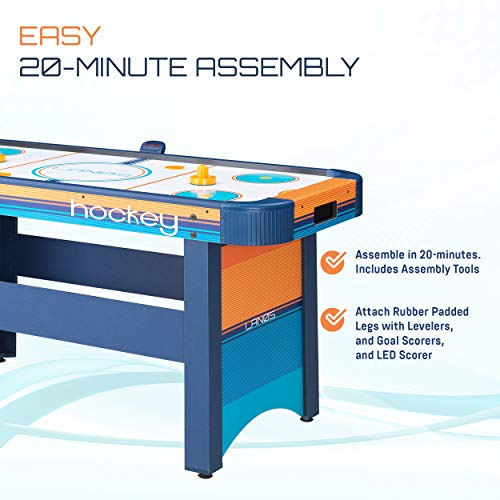 Lanos Air Hockey Table For Kids & Adults 5 Foot W/ Electronic Scoreboard Powerful Dual Blowers 4 Pushers 2 Pucks Ice Game Room