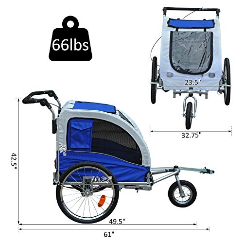 Aosom Elite II 2-in-1 Pet Dog Bike Trailer and Stroller with Suspension and Storage Pockets, Blue