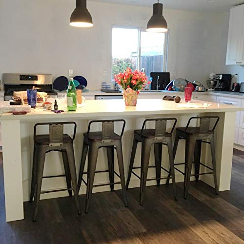 Tongli 26" Metal Counter Stools Set of 4 Industrial Counter Height Barstools with Back (Rusty, Low Back)
