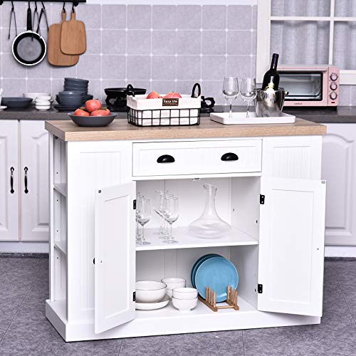HOMCOM Fluted-Style Wooden Kitchen Island Storage Cabinet with Drawer, Open Shelving, and Interior Shelving, White