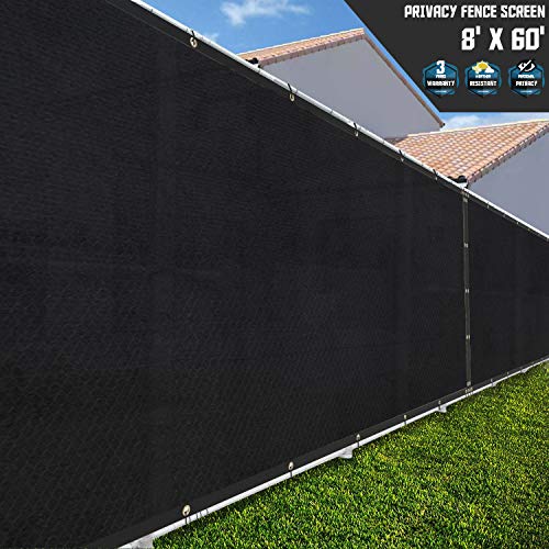 TANG Sunshades Depot 8'FTx60'FT Black Privacy Fence Screen Temporary Fence Screen 150 GSM, Heavy Duty Windscreen Fence Netting Fence Cover, 88% Privacy Blockage Excellent Airflow 3 Years Warranty