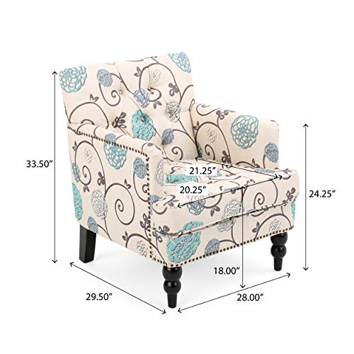 Christopher Knight Home Harrison Fabric Tufted Club Chair, White / Blue