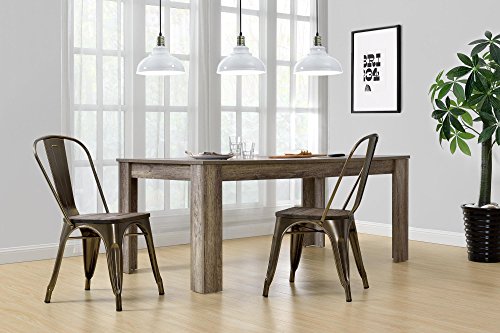 DHP Fusion Metal Dining Chair with Wood Seat, Distressed Metal Finish for Industrial Appeal, Set of two, Bronze