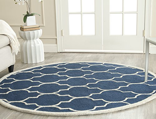 Safavieh Cambridge Collection CAM134G Handmade Moroccan Wool Area Rug, 10' x 10' Round, Navy/Ivory