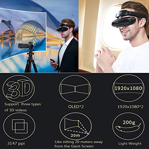 Goovis VR Headset 3D Cinema Headset 3D Viewer 3D Theater Goggles FPV for Dji Drones with Controller Support 4K Blu-ray Player Compatible