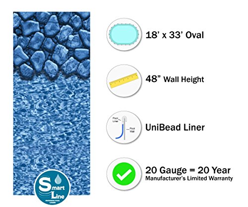 Smartline Boulder Swirl 18-Foot-by-33-Foot Oval Liner | UniBead Style 48-Inch Wall Height | 20 Gauge Virgin Vinyl | Designed for Steel Sided Above-Ground Swimming Pools | Universal Gasket Kit Included