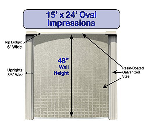 Lake Effect 15 Foot by 24 Foot Oval Impressions Above Ground Swimming Pool | 48 Inch Height | Boulder Swirl Overlap Liner and Wide Mouth Skimmer Bundle | Resin Protected Steel Sided Walls