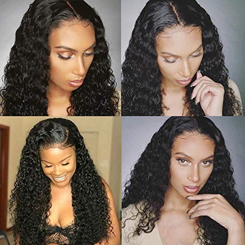 13x4 150% Density Deep Wave Lace Front Wigs Human Hair Pre Plucked Curly Lace Front Wigs Wet and Wavy Virgin Vshow Hair with Baby Hair 22 Inches for Black Women Natural Color