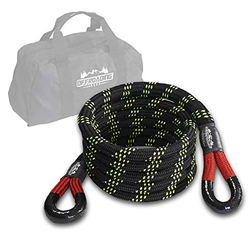 Offroading Gear 20'x 1-1/4" Kinetic Recovery & Tow Rope, Black (52,300 lbs), Better Than Snatch Straps